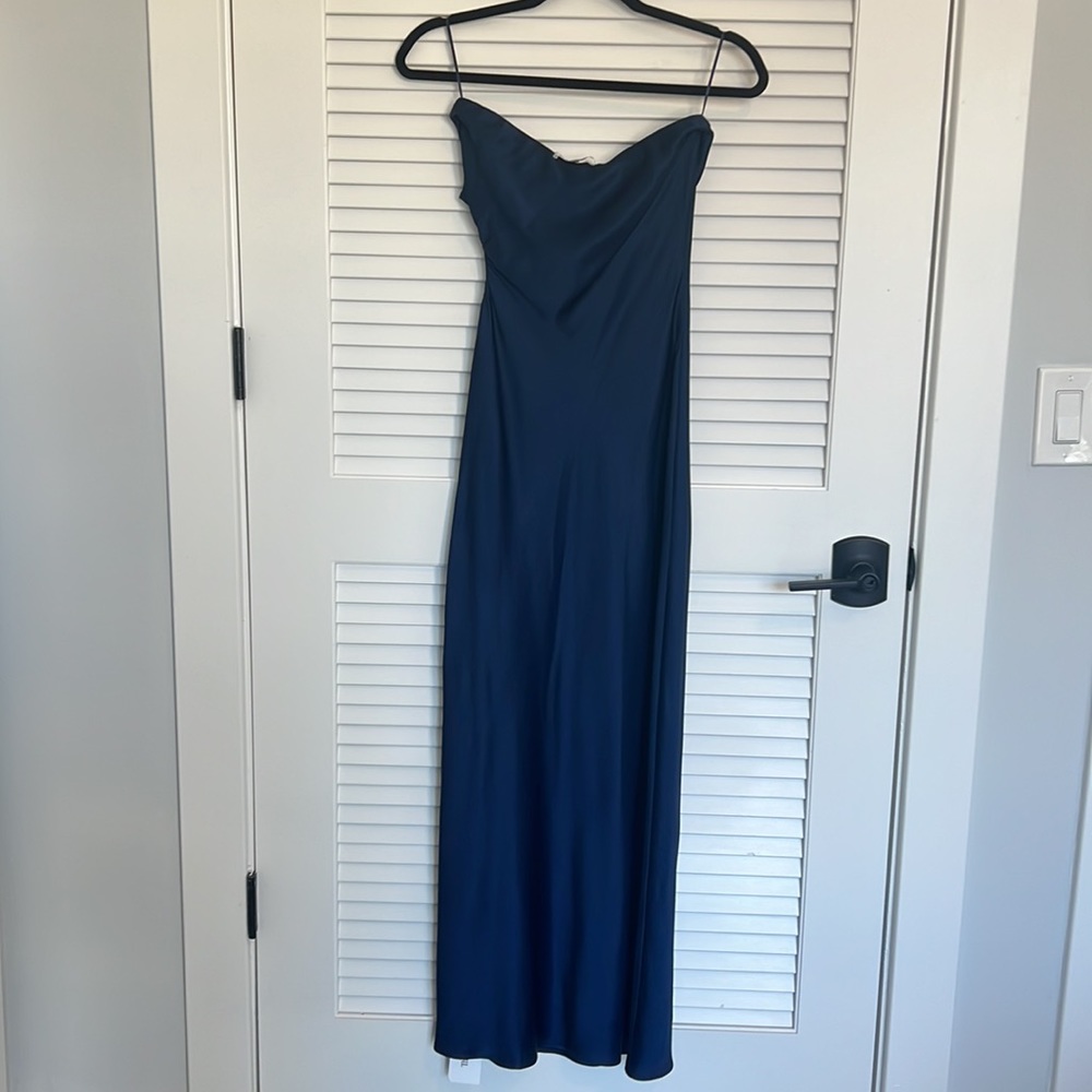 Reformation Nevaeh strapless satin navy blue dress - Picture 12 of 16